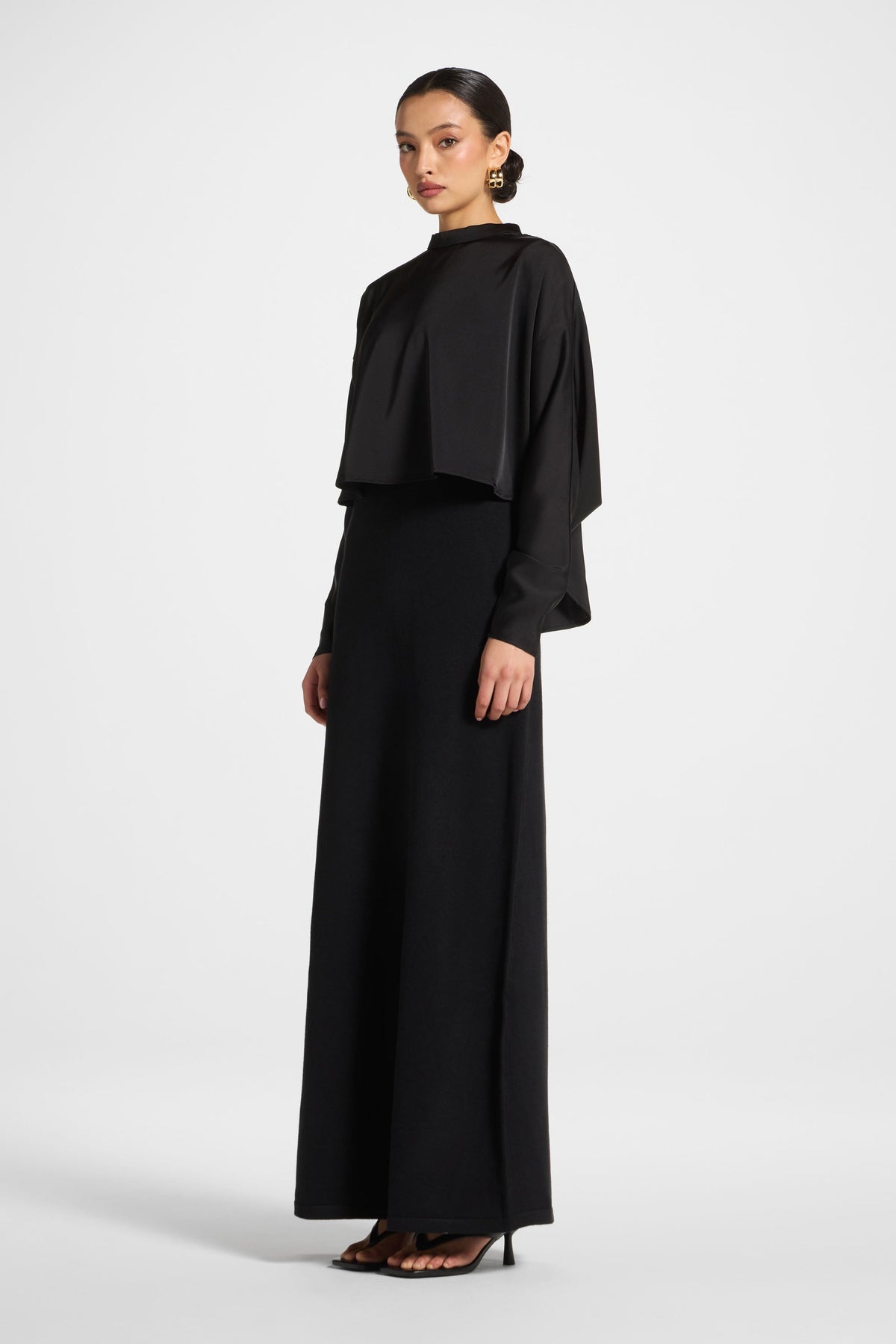 Knit Maxi Dress & Top Set - Black