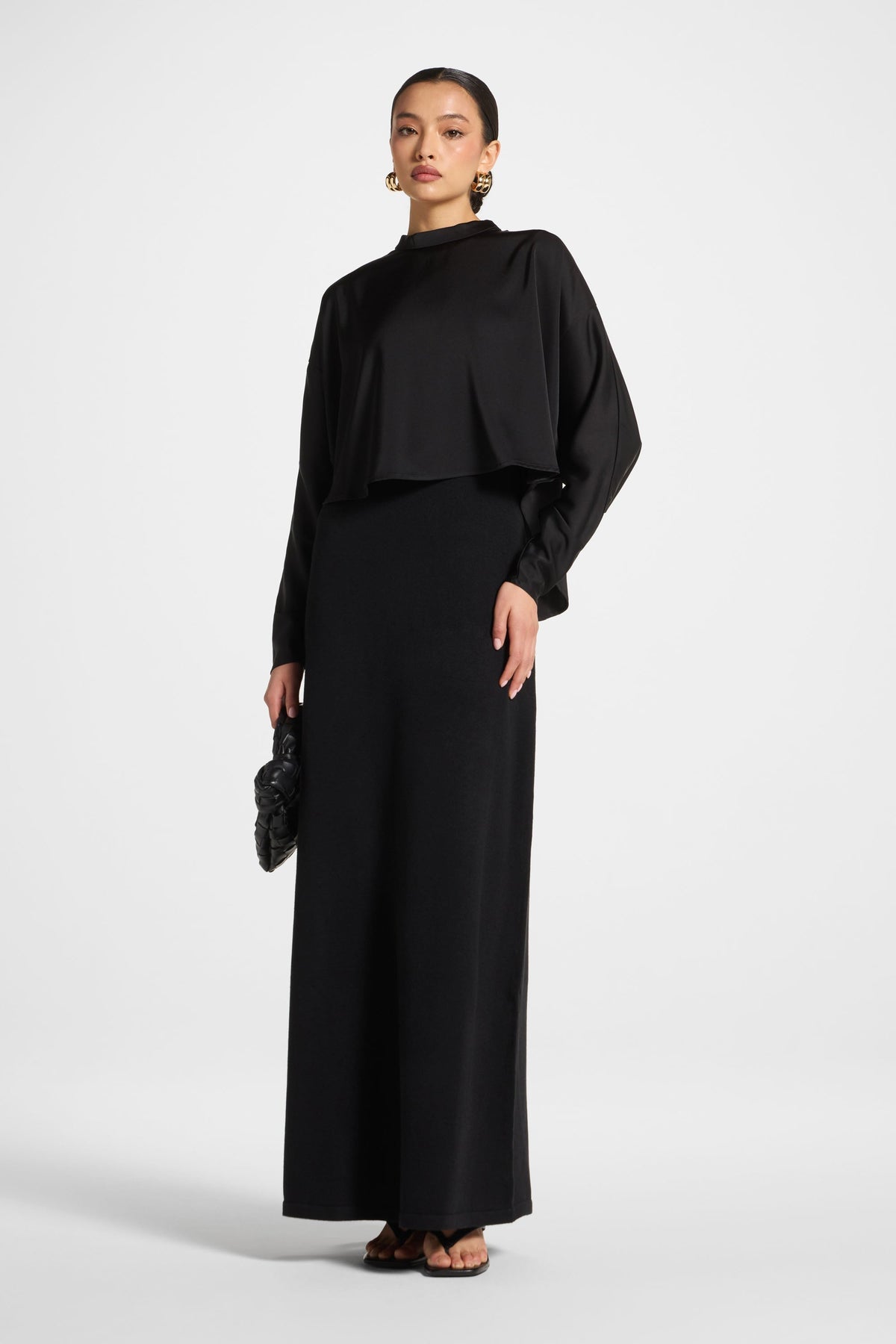 Knit Maxi Dress & Top Set - Black