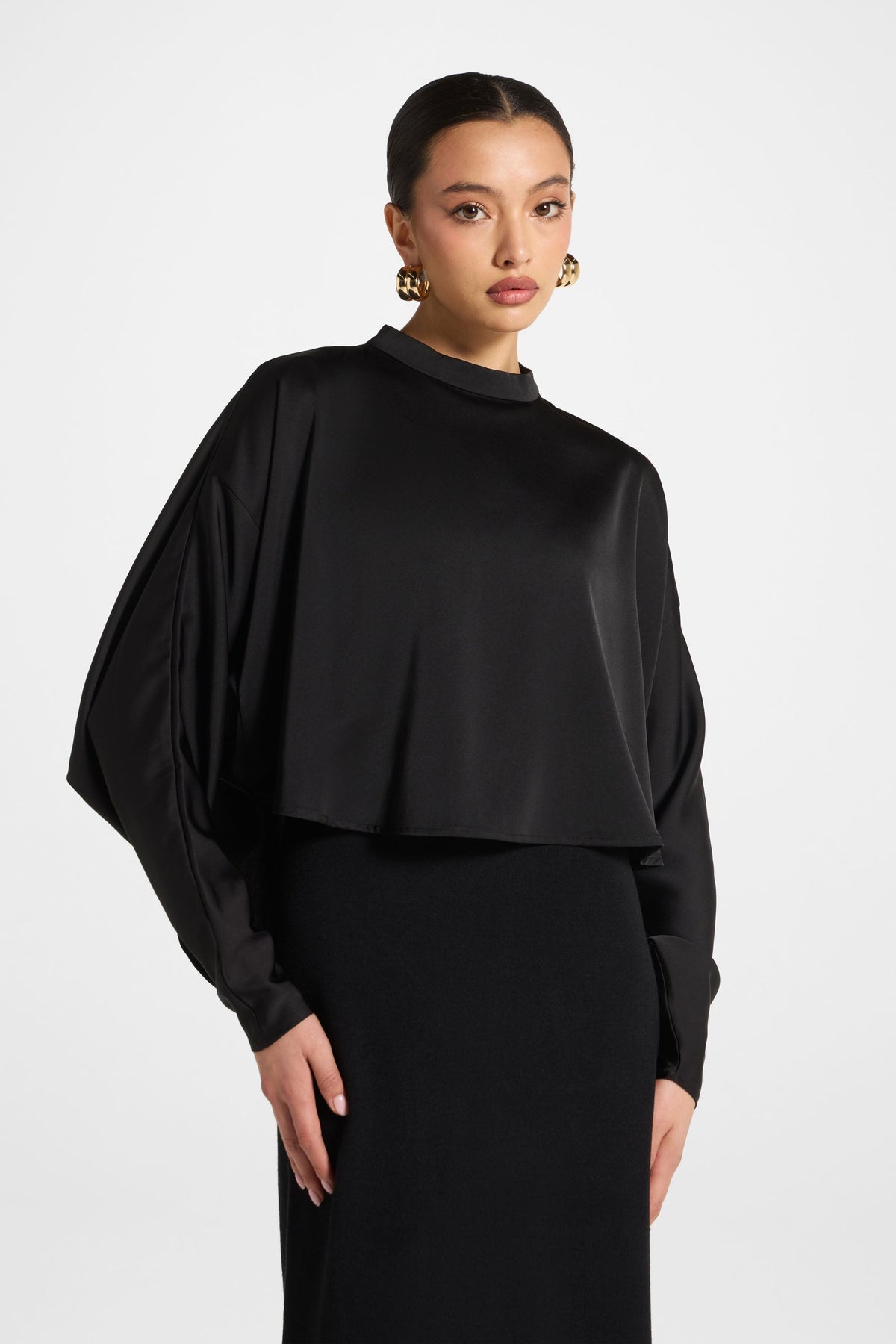 Knit Maxi Dress & Top Set - Black