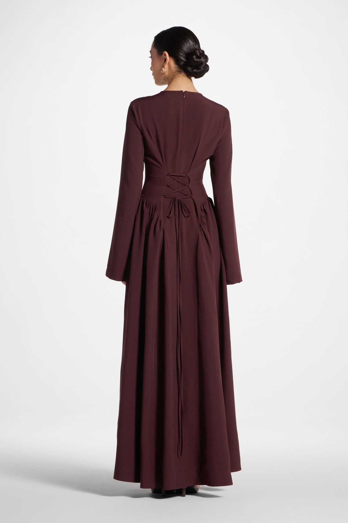 Lace Up Back Maxi Dress - Chocolate Truffle