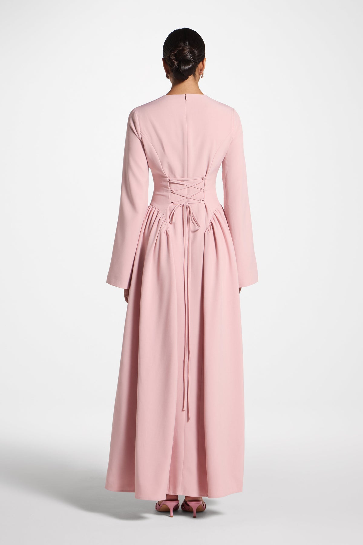 Lace Up Back Maxi Dress - Pink