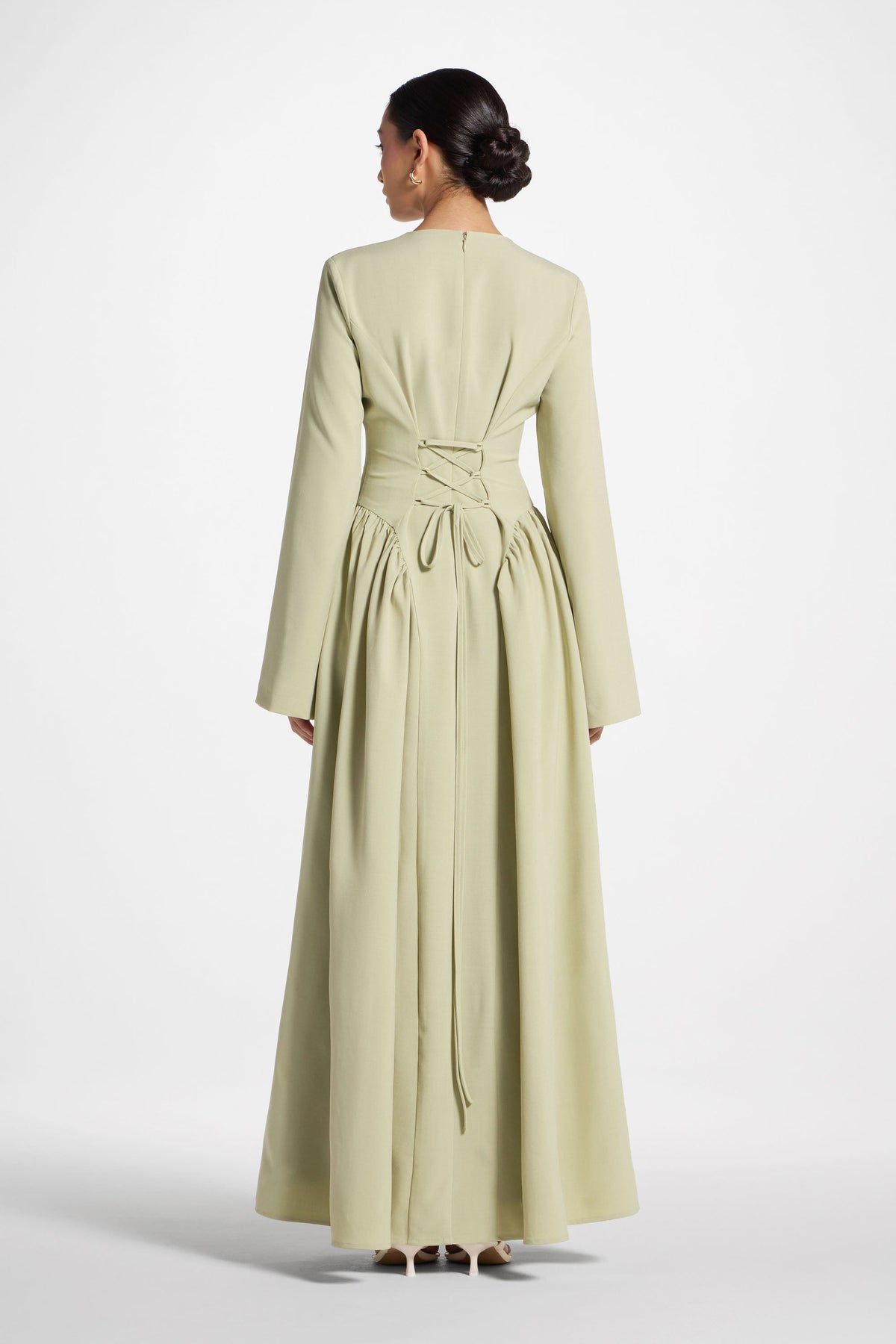 Lace Up Back Maxi Dress - Pistachio