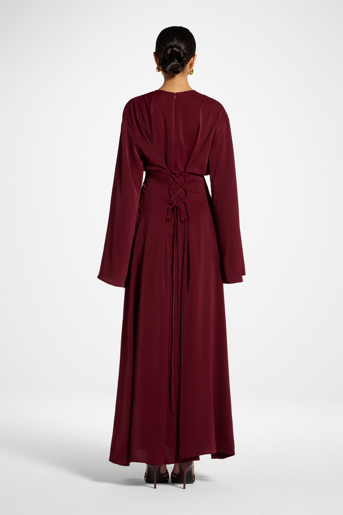Lace Up Back Maxi Dress - Pomegranate