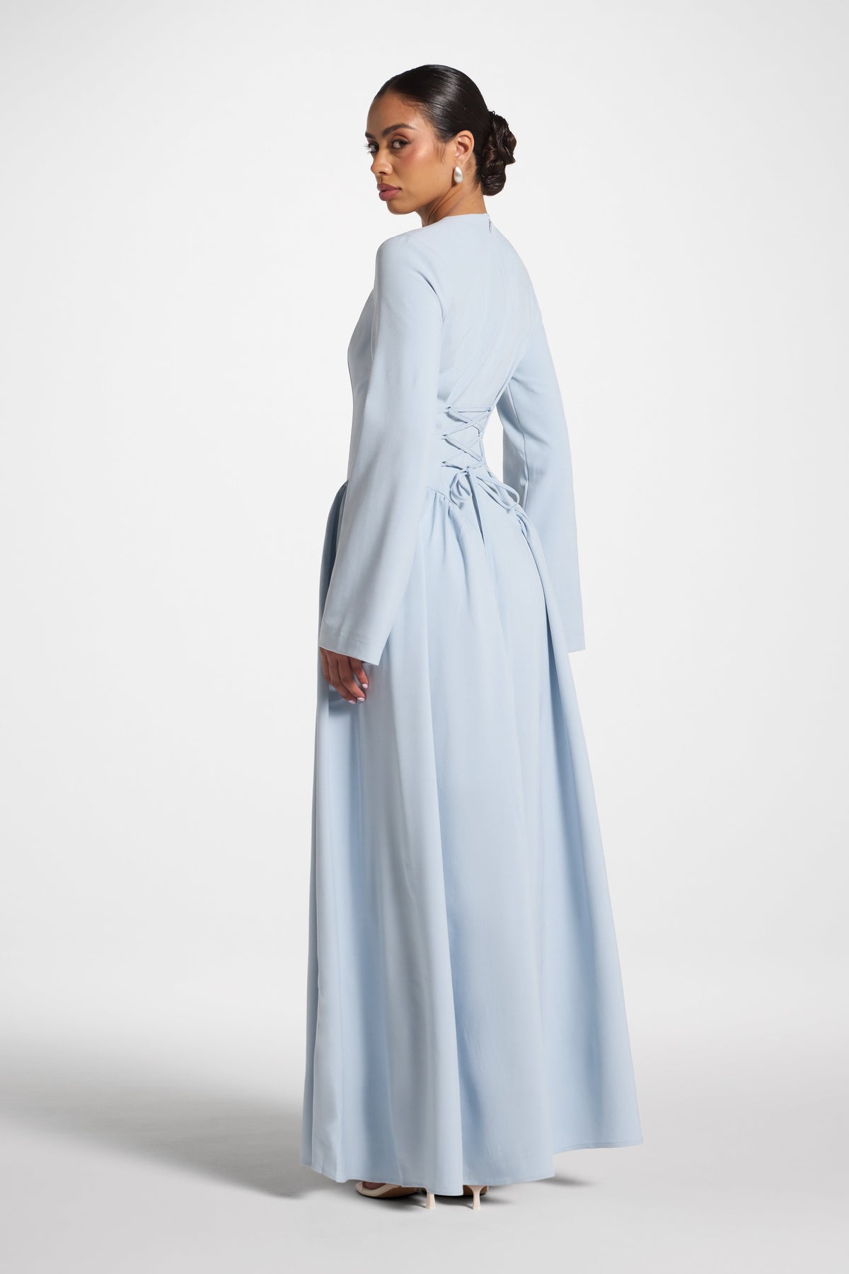 Lace Up Back Maxi Dress - Sky