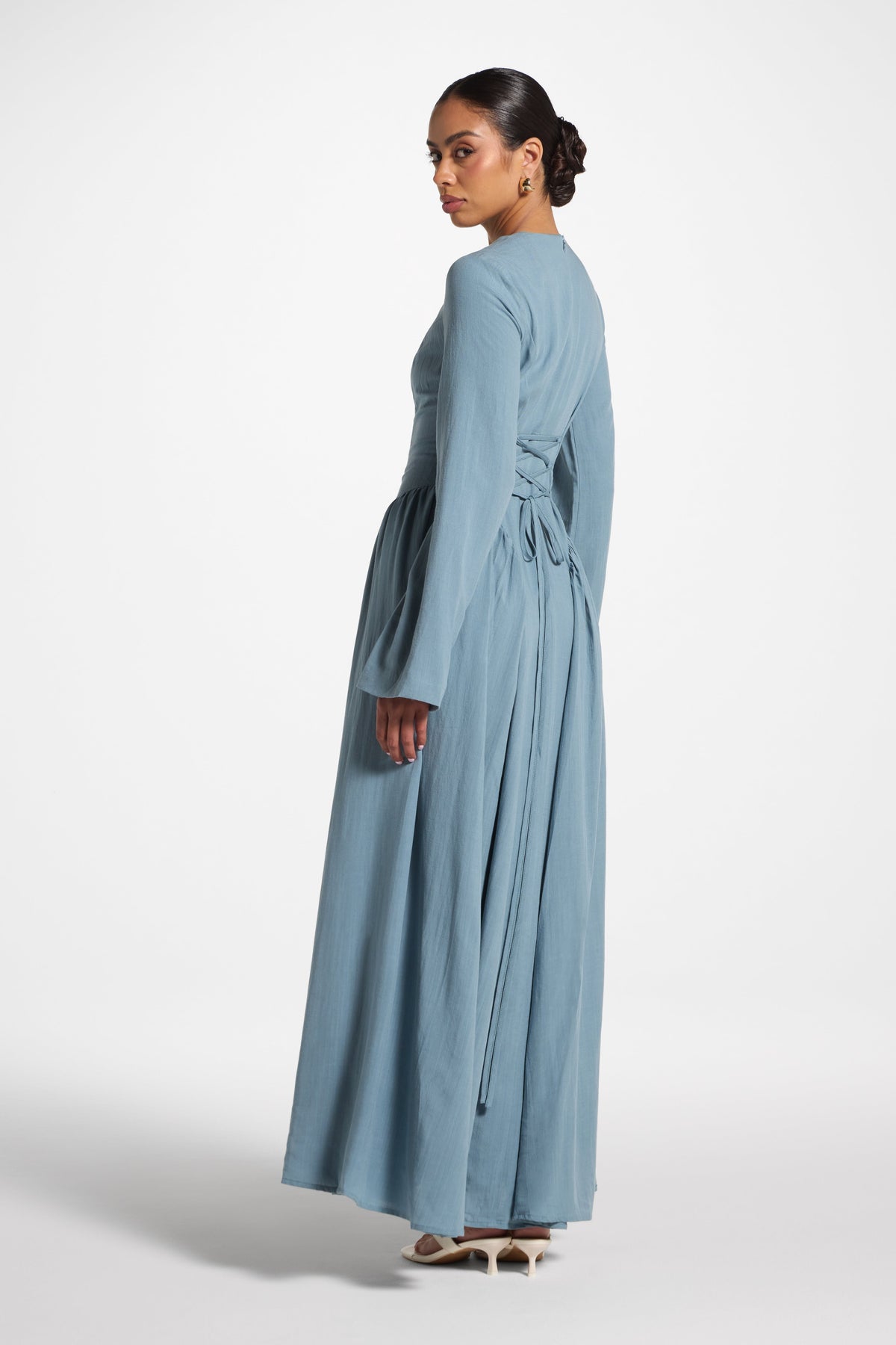 Lace Up Back Tencel Maxi Dress - Denim