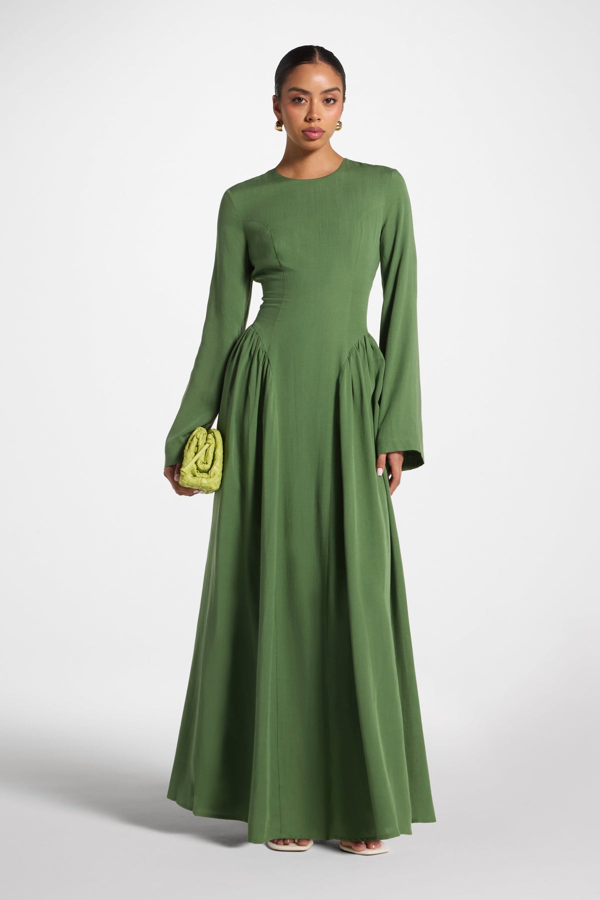 Lace Up Back Tencel Maxi Dress - Green
