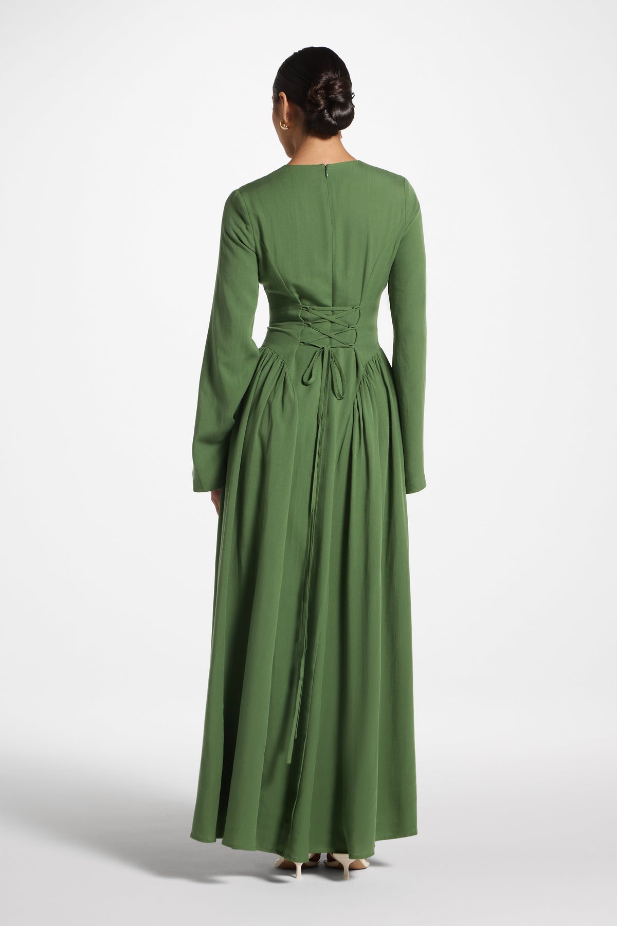Lace Up Back Tencel Maxi Dress - Green
