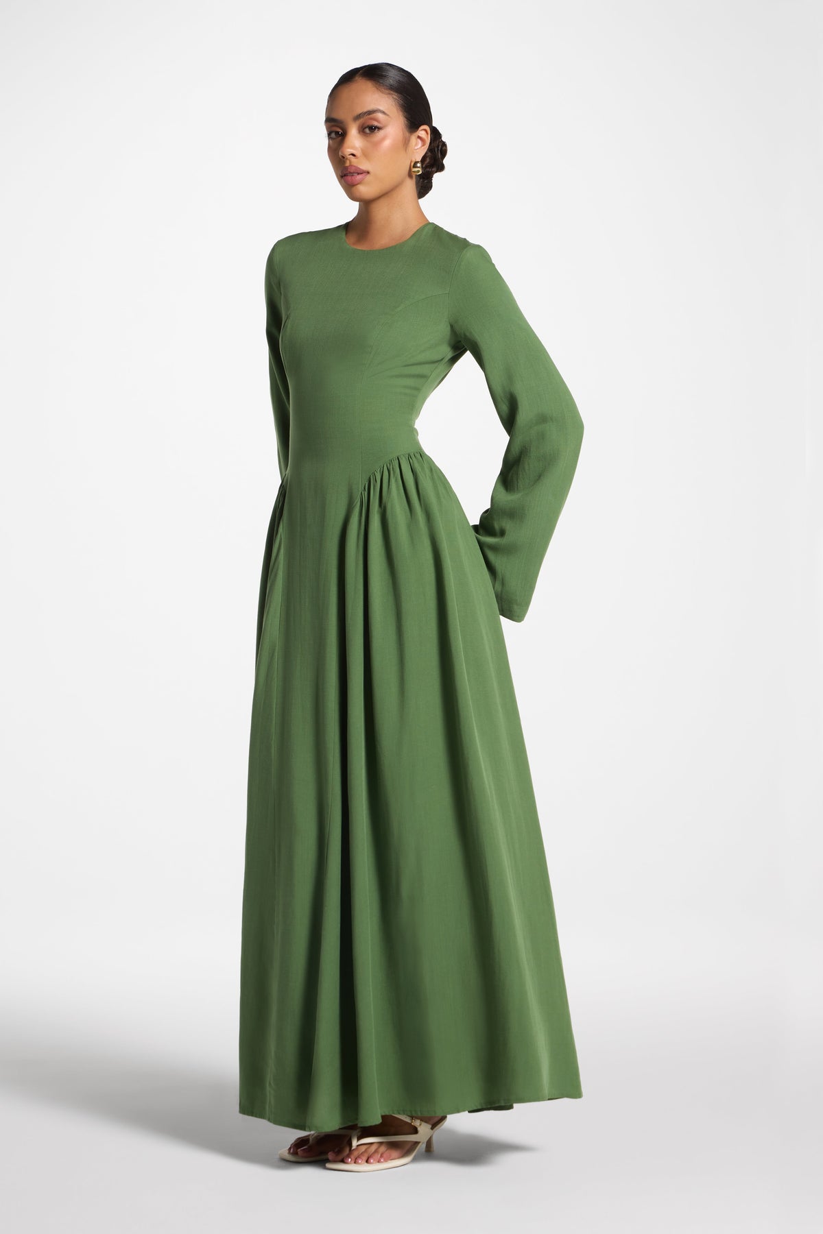 Lace Up Back Tencel Maxi Dress - Green
