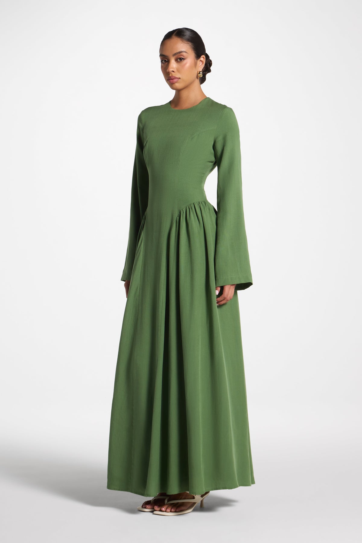 Lace Up Back Tencel Maxi Dress - Green