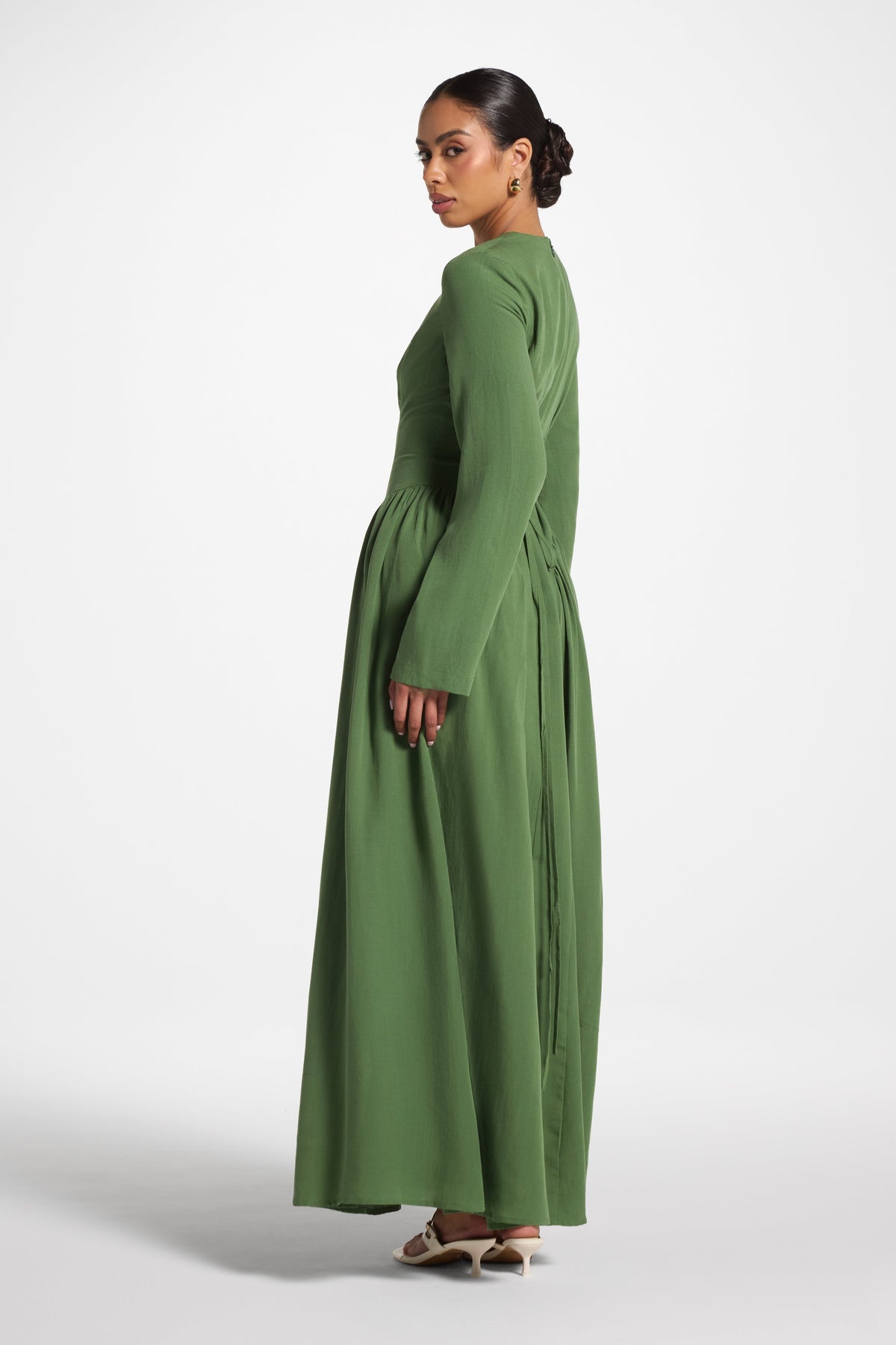 Lace Up Back Tencel Maxi Dress - Green