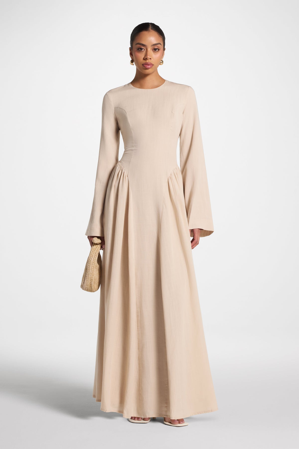 Lace Up Back Tencel Maxi Dress - Sand