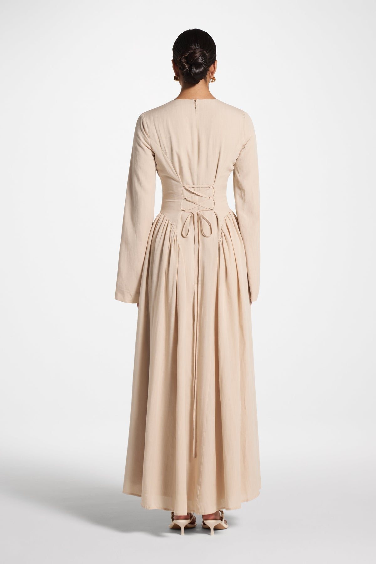 Lace Up Back Tencel Maxi Dress - Sand