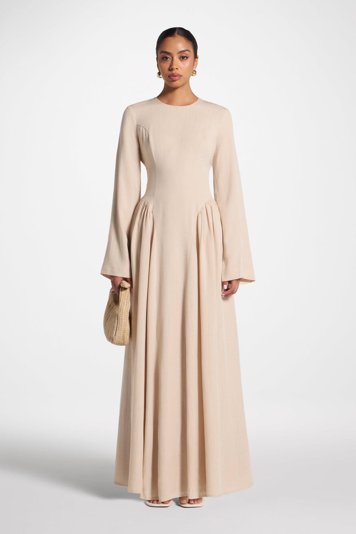 Lace Up Back Tencel Maxi Dress - Sand
