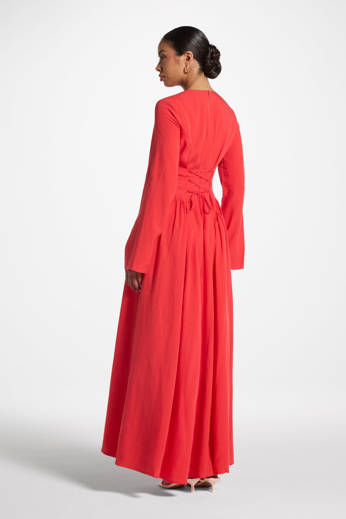 Lace Up Back Tencel Maxi Dress - Strawberry