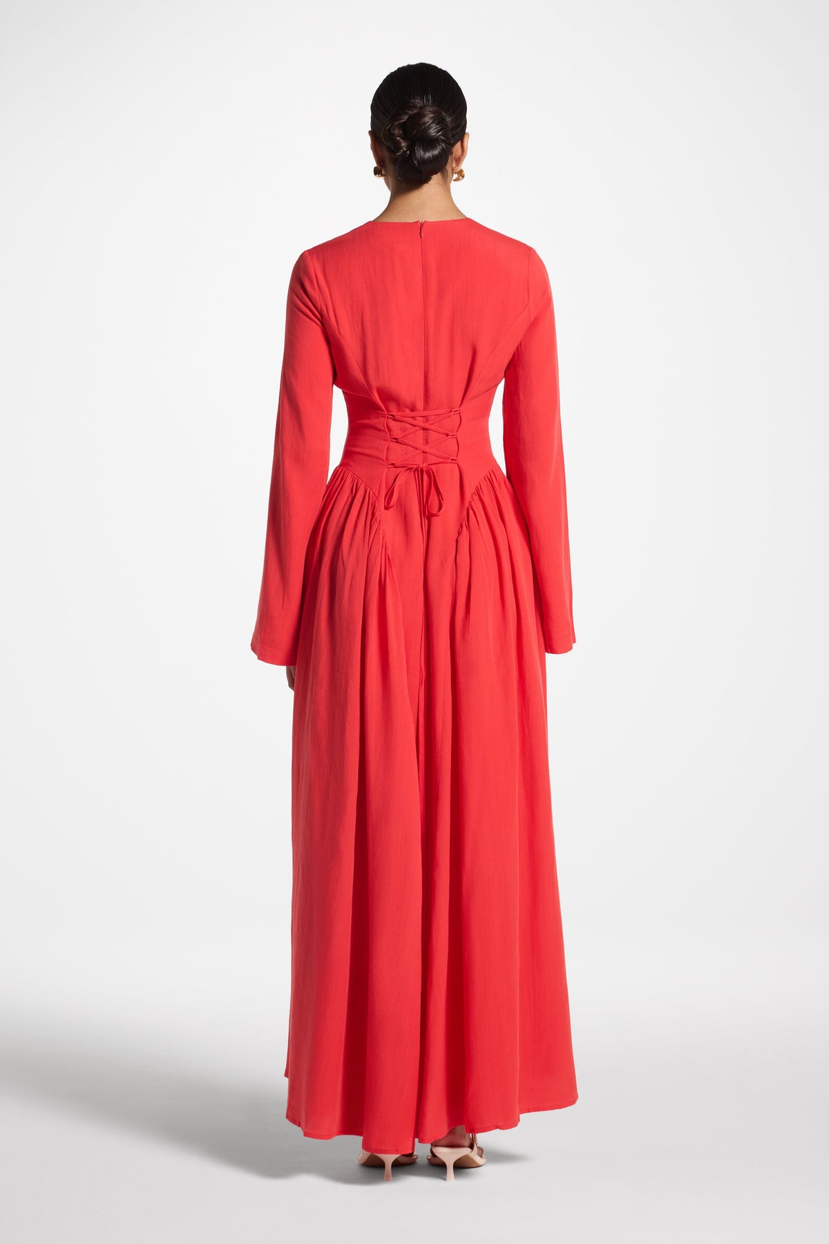 Lace Up Back Tencel Maxi Dress - Strawberry