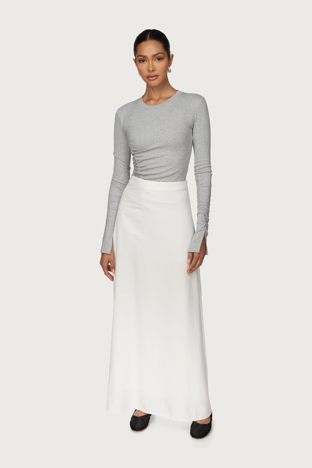 Linen A-Line Maxi Skirt - White