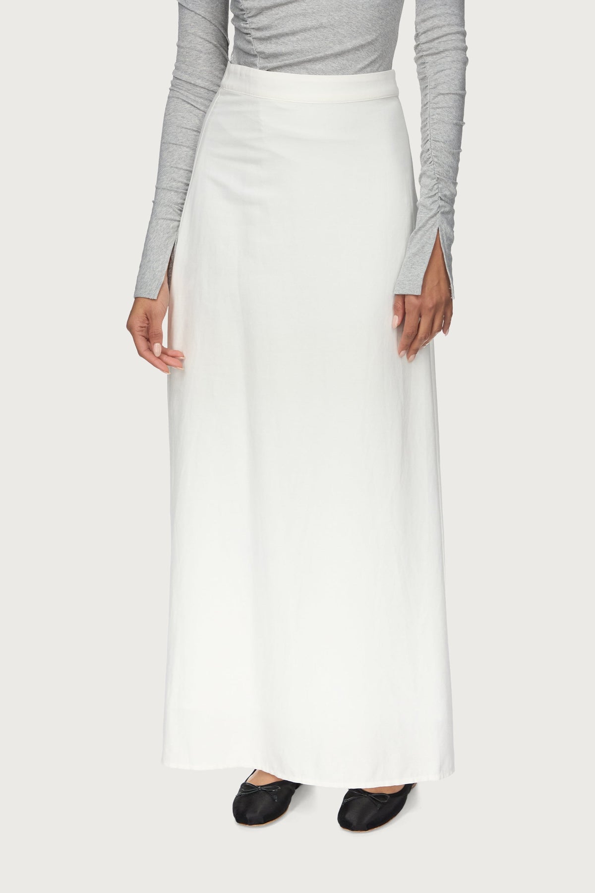 Linen A-Line Maxi Skirt - White