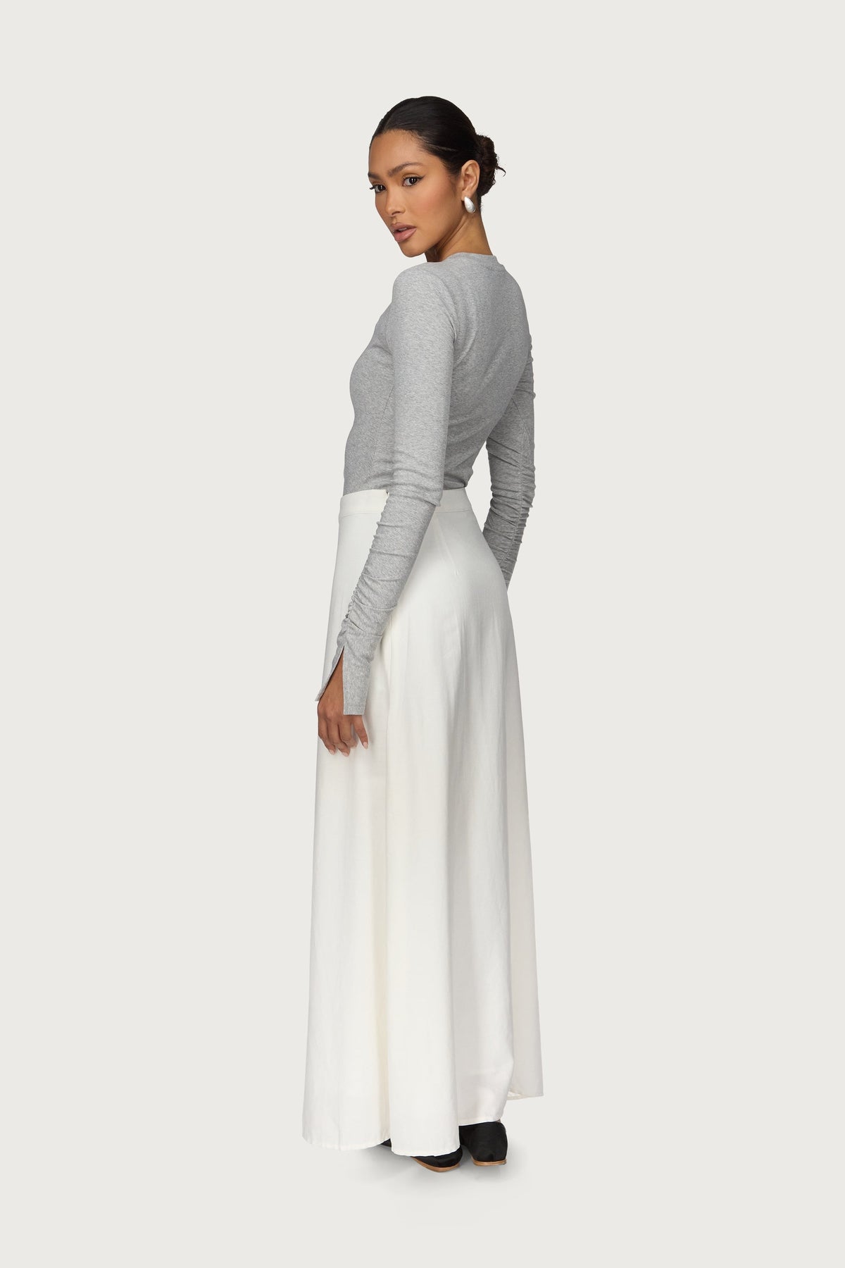 Linen A-Line Maxi Skirt - White