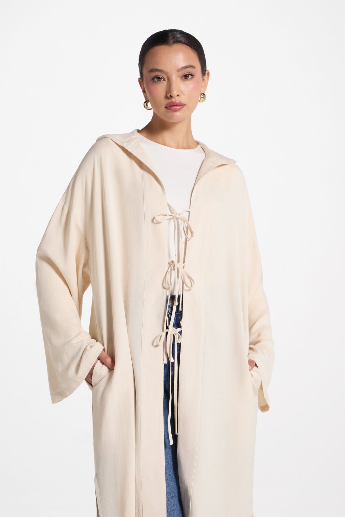 Linen Tie Front Top - Off White