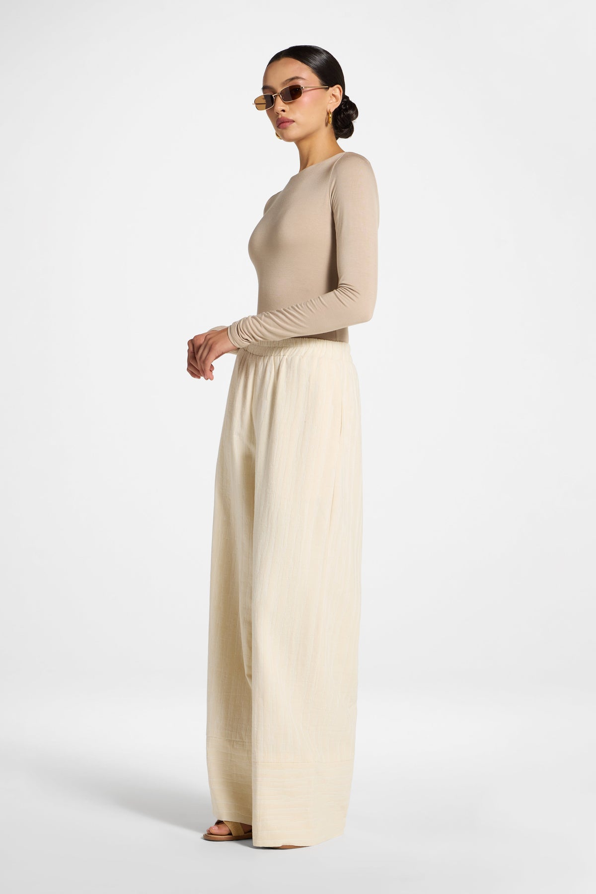Cotton Linen Wide Leg Pants - Natural