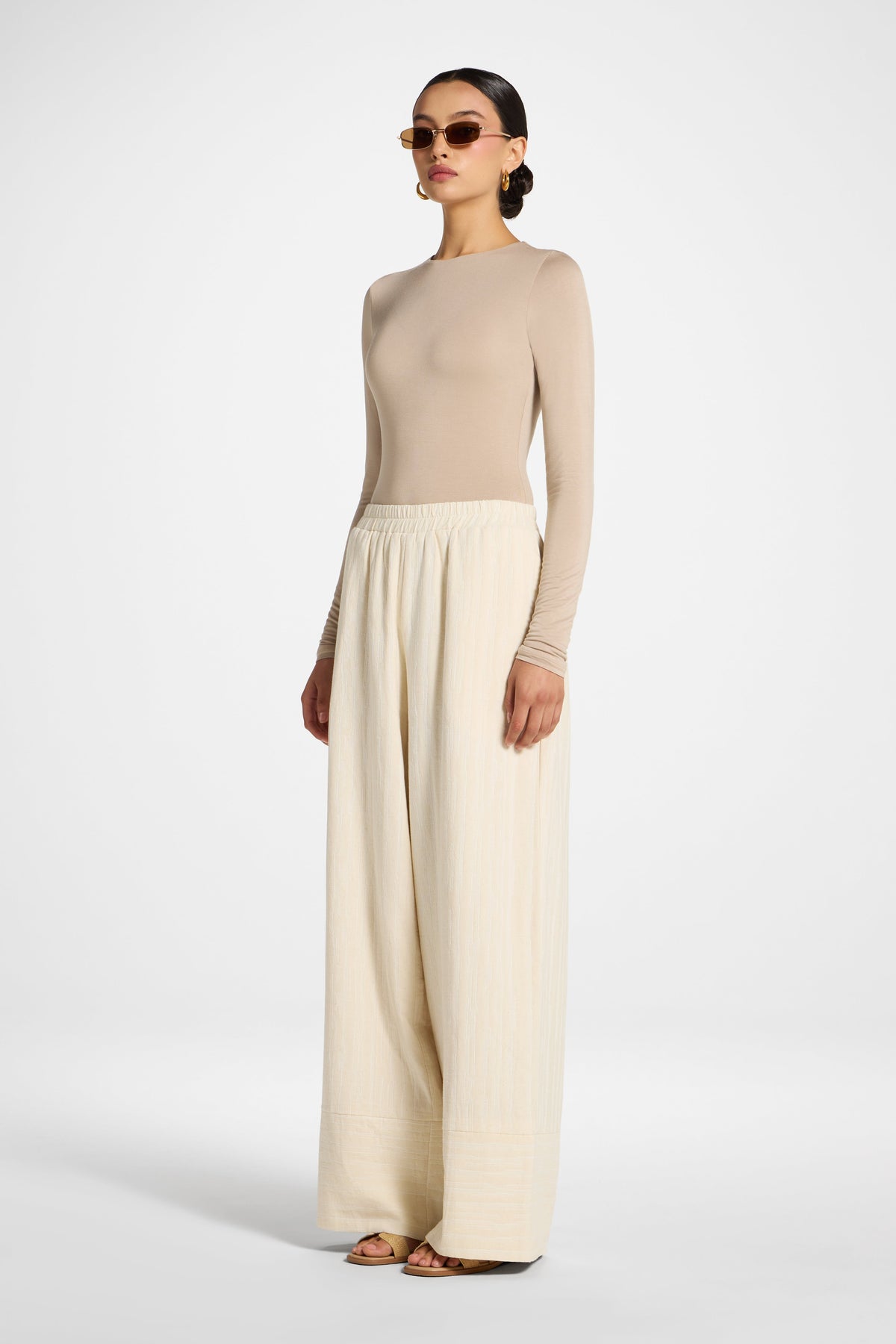 Cotton Linen Wide Leg Pants - Natural