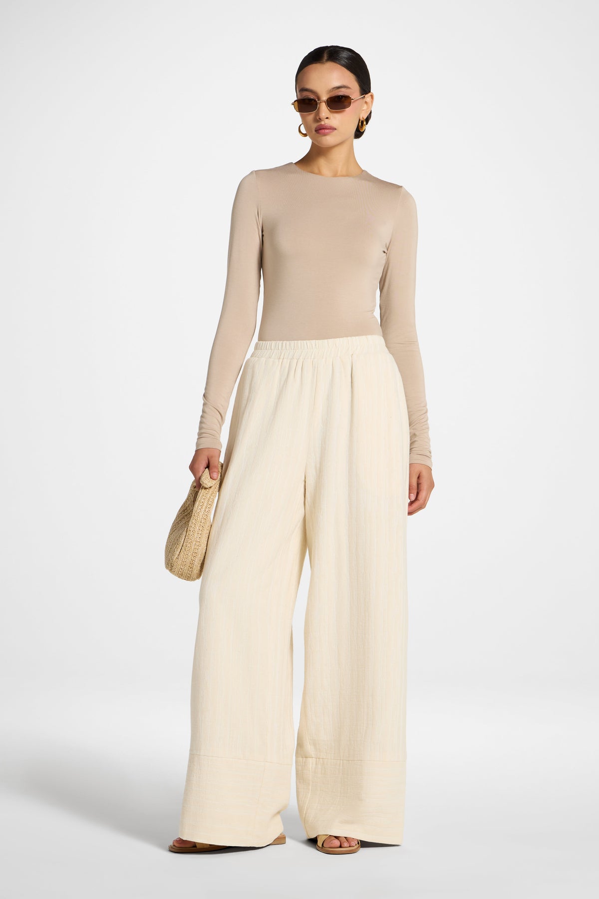 Cotton Linen Wide Leg Pants - Natural