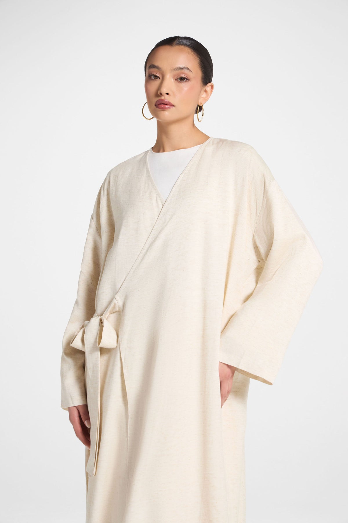 Linen Wrap Abaya Dress - Heather Beige