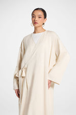 Linen Wrap Abaya Dress - Heather Beige