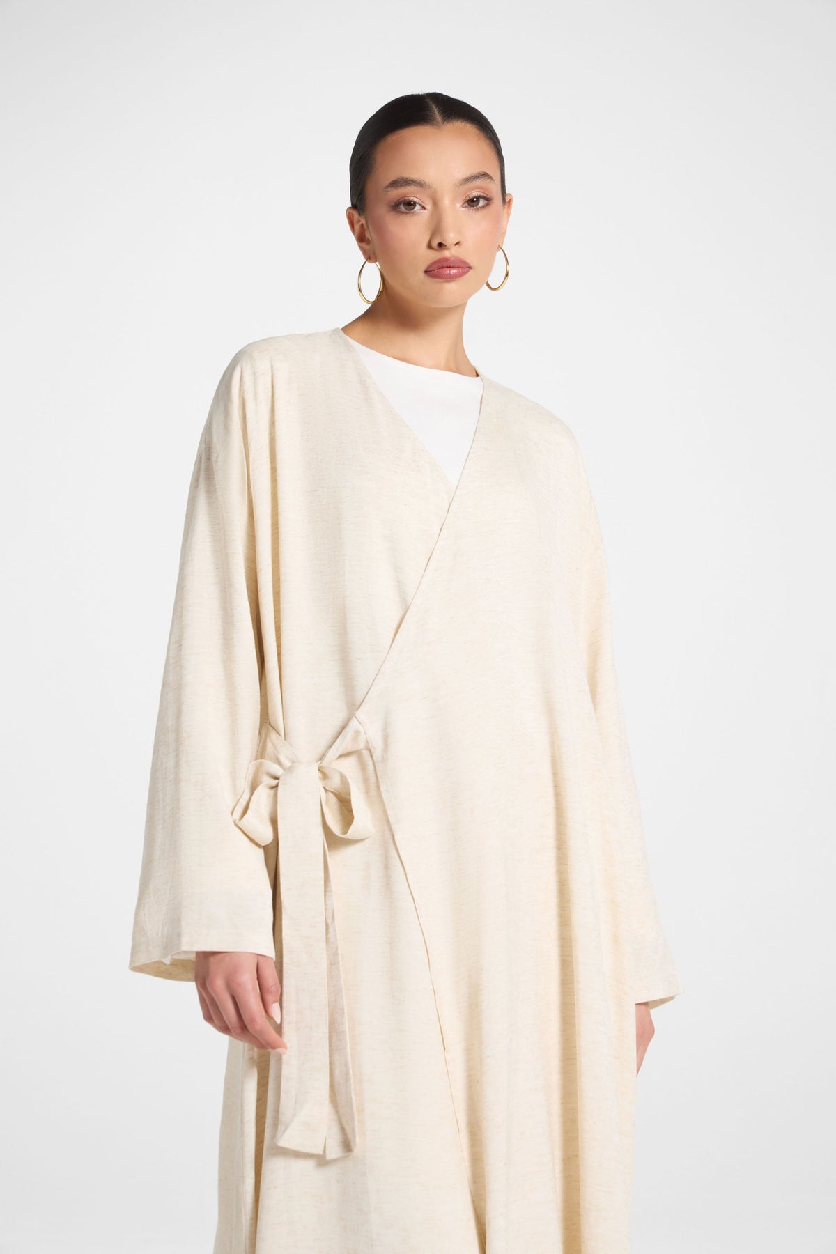 Linen Wrap Abaya Dress - Heather Beige