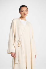 Linen Wrap Abaya Dress - Heather Beige