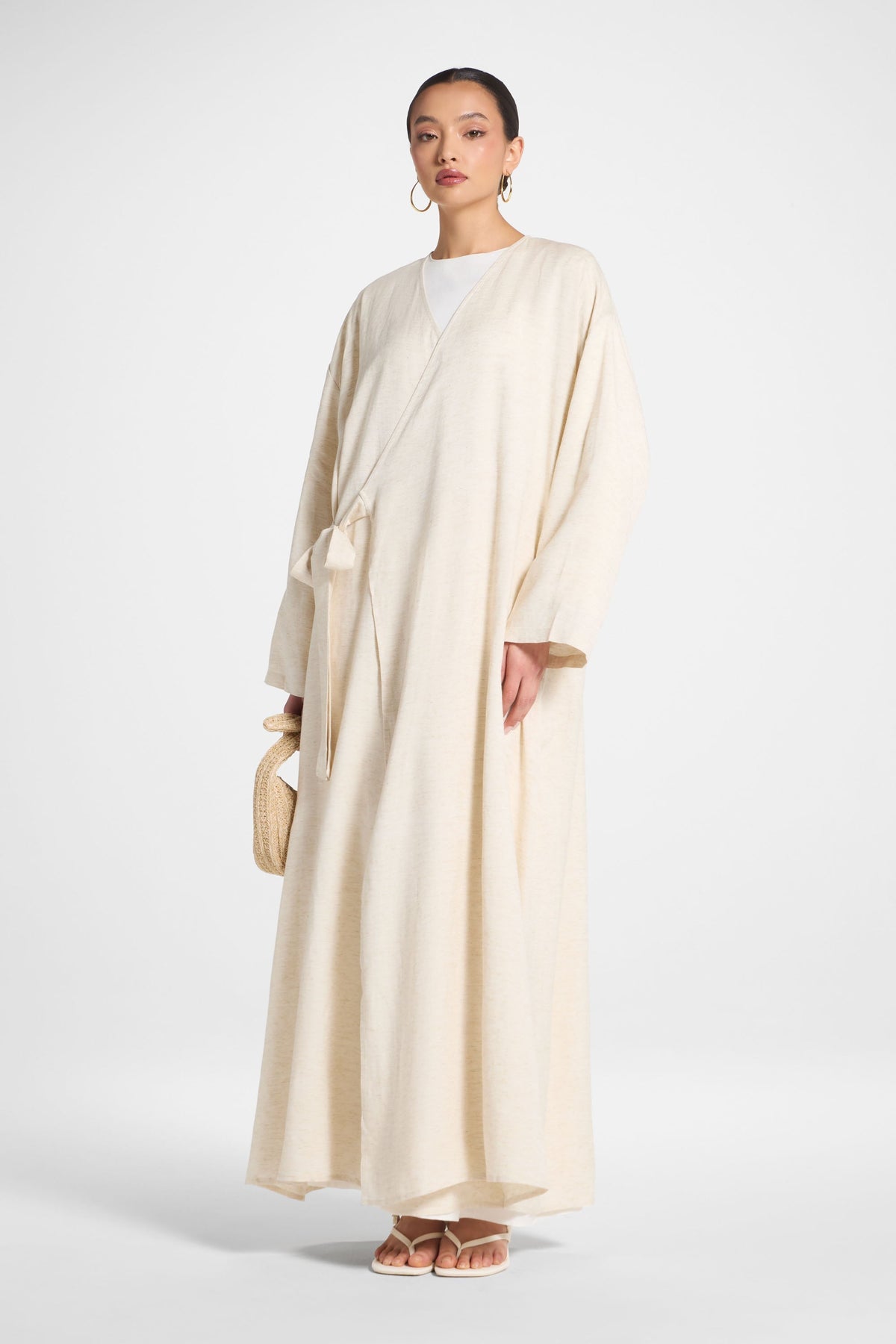 Linen Wrap Abaya Dress - Heather Beige