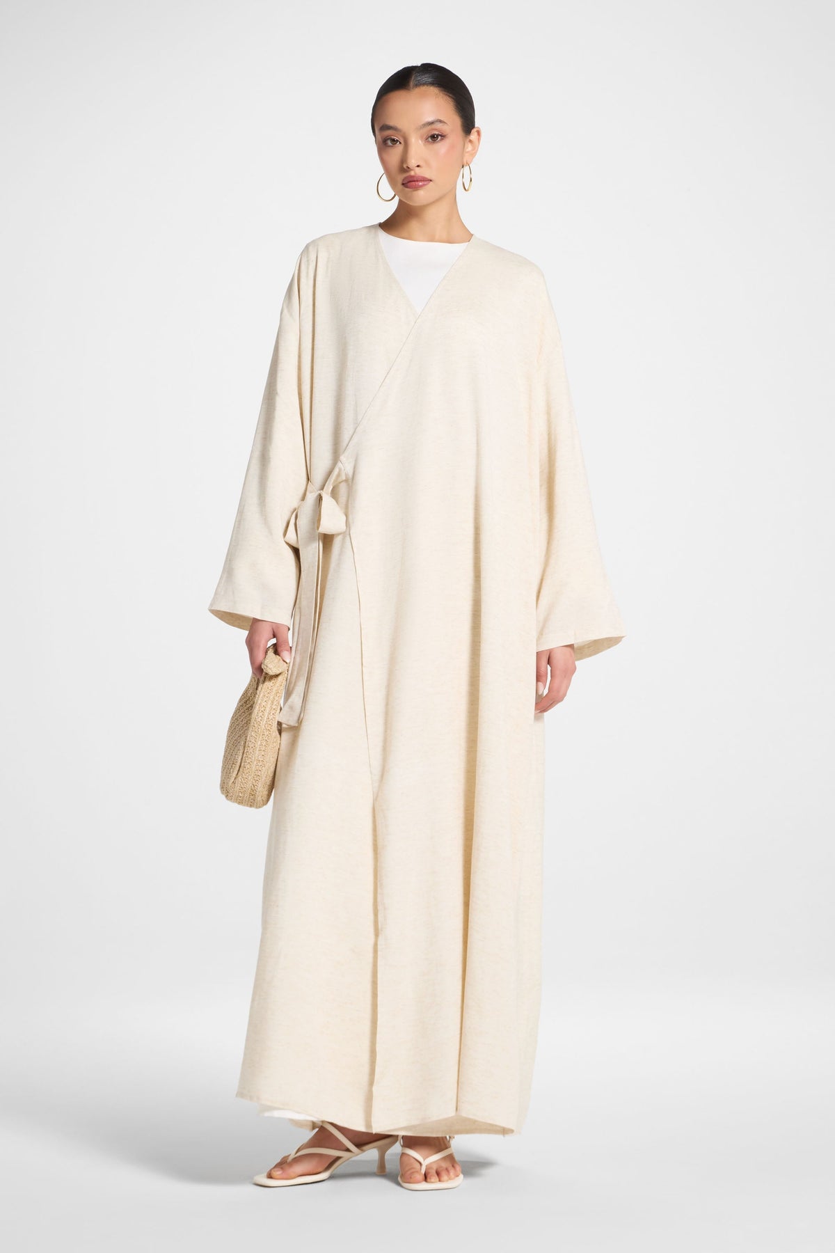 Linen Wrap Abaya Dress - Heather Beige