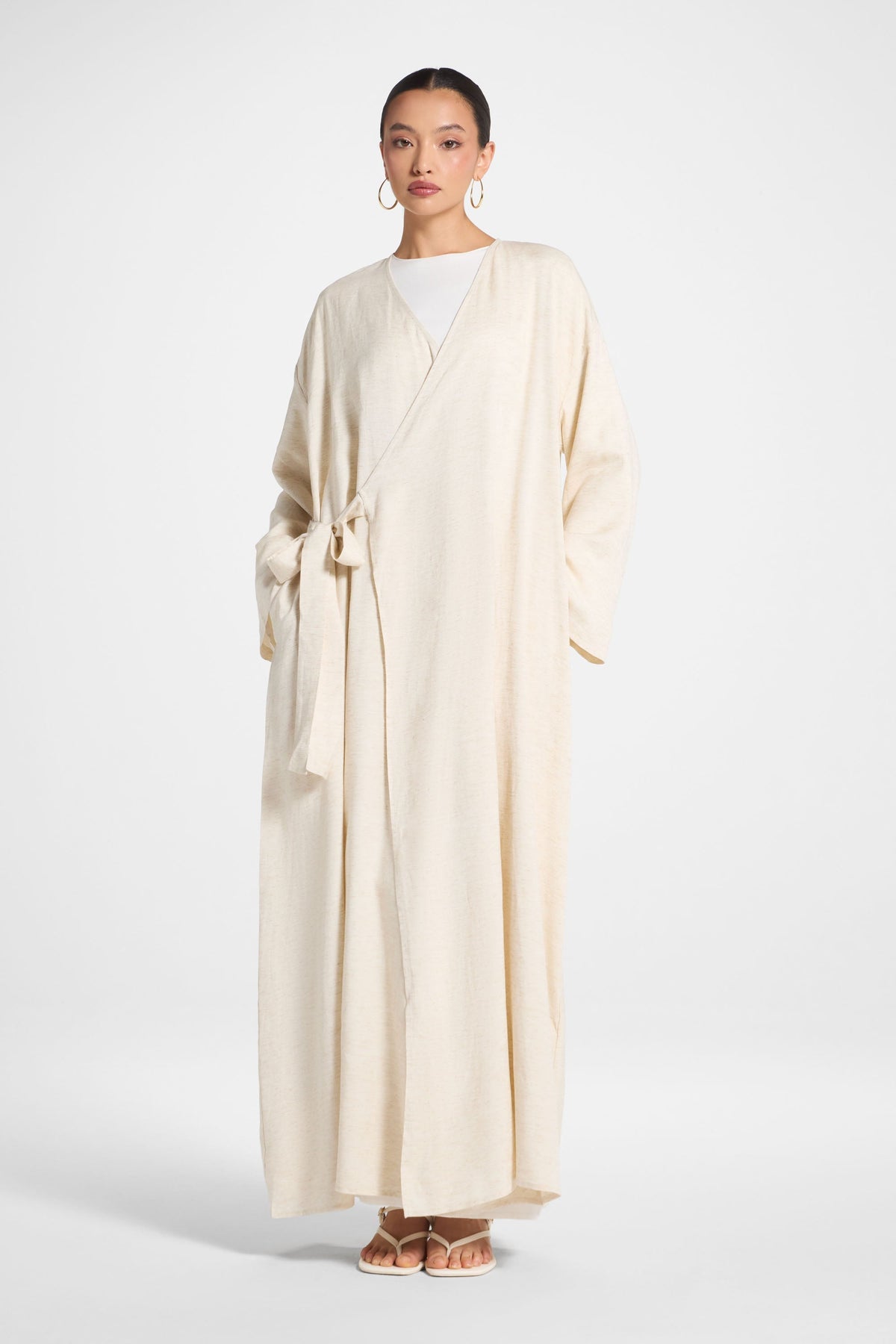 Linen Wrap Abaya Dress - Heather Beige