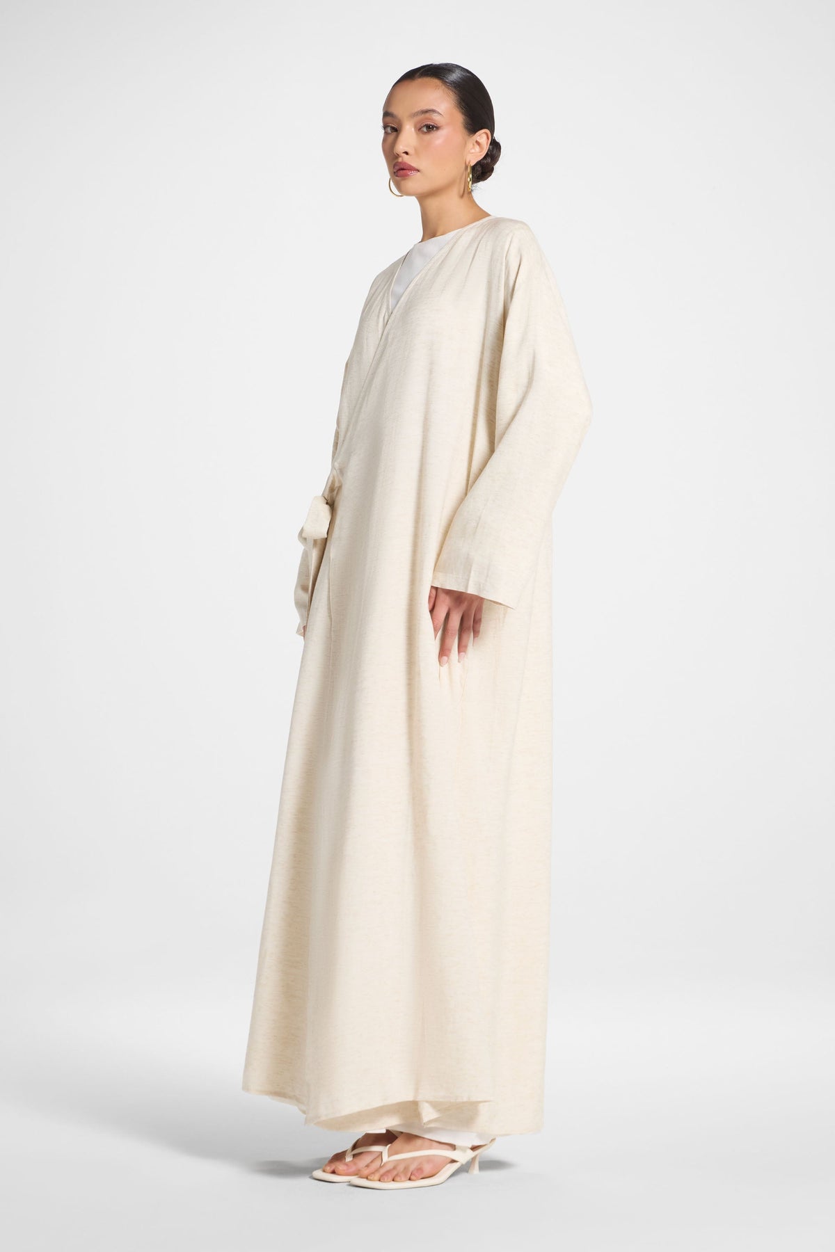 Linen Wrap Abaya Dress - Heather Beige