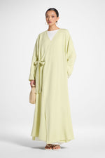 Linen Wrap Abaya Dress - Soft Lime
