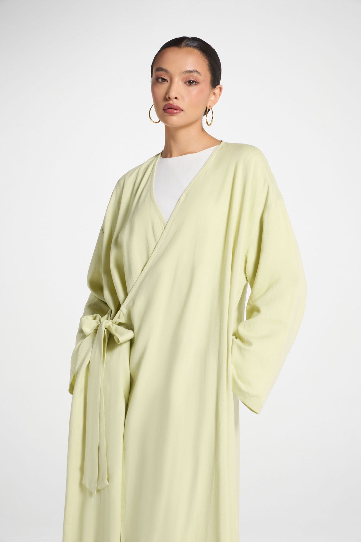 Linen Wrap Abaya Dress - Soft Lime