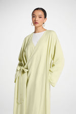 Linen Wrap Abaya Dress - Soft Lime