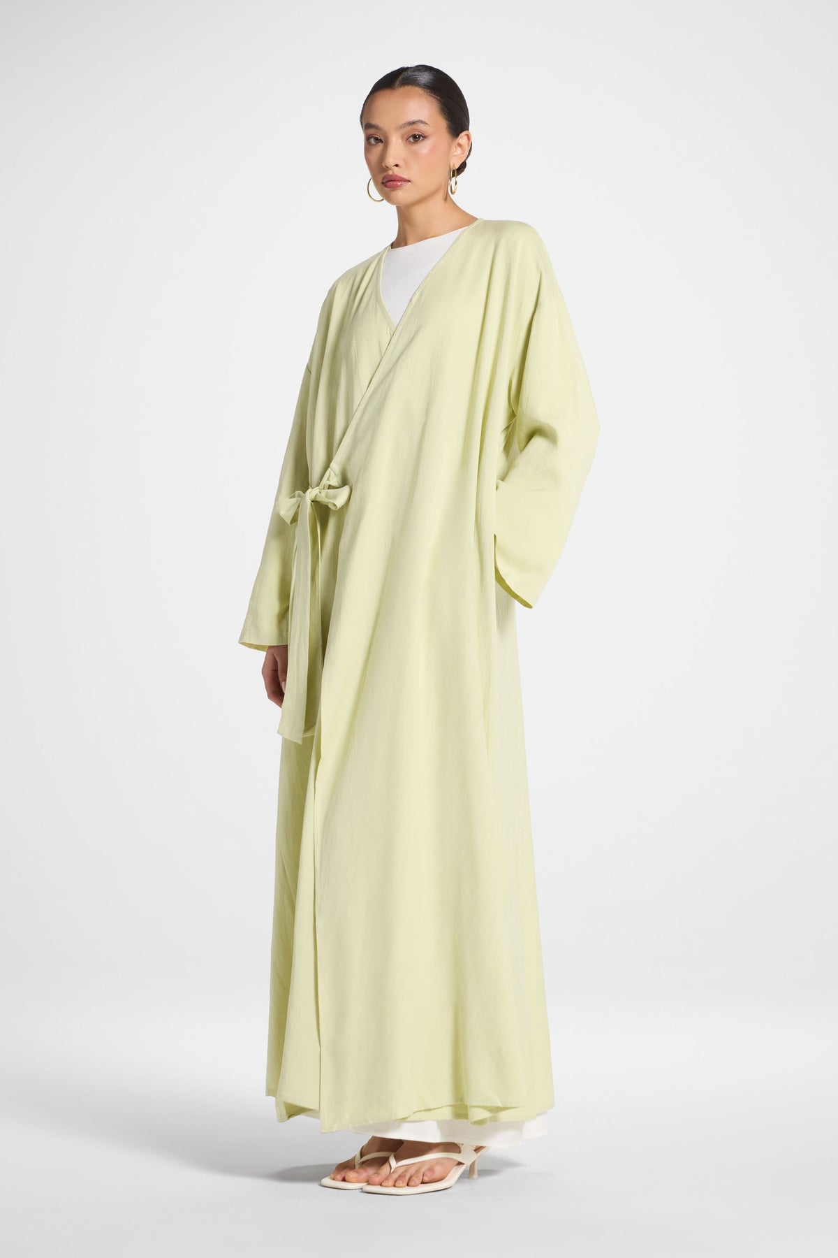 Linen Wrap Abaya Dress - Soft Lime
