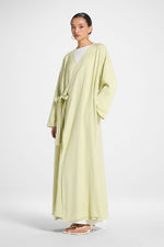 Linen Wrap Abaya Dress - Soft Lime