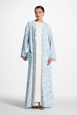 Lujain Printed Open Abaya - Blue Watercolor