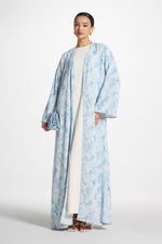 Lujain Printed Open Abaya - Blue Watercolor