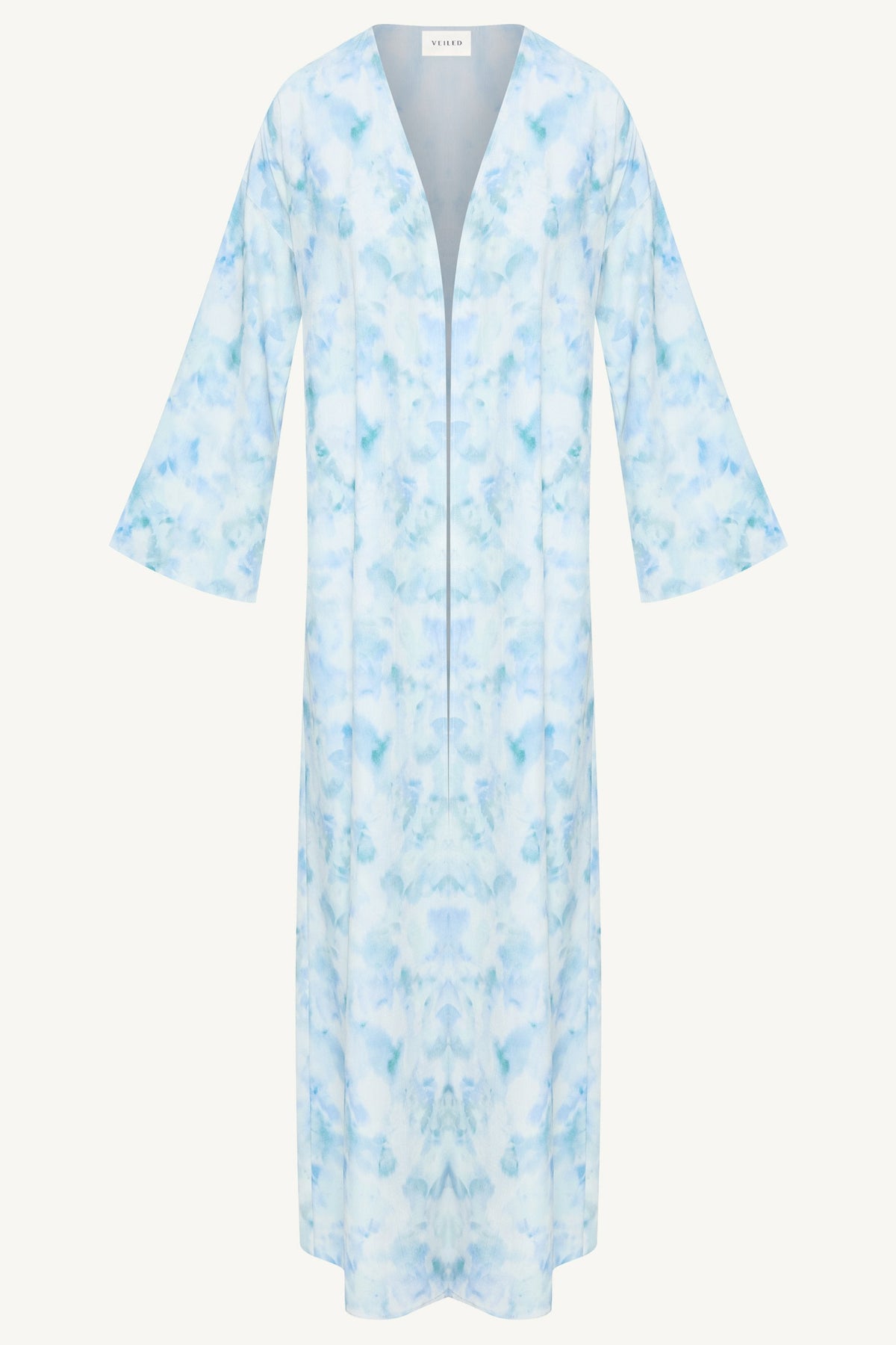 Lujain Printed Open Abaya - Blue Watercolor
