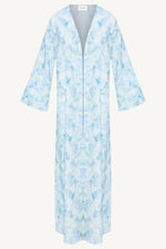Lujain Printed Open Abaya - Blue Watercolor