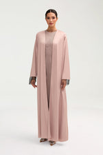 Lyana Crystal Satin Abaya - Pink Jasmine