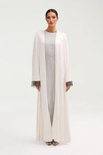 Lyana Crystal Satin Abaya - White