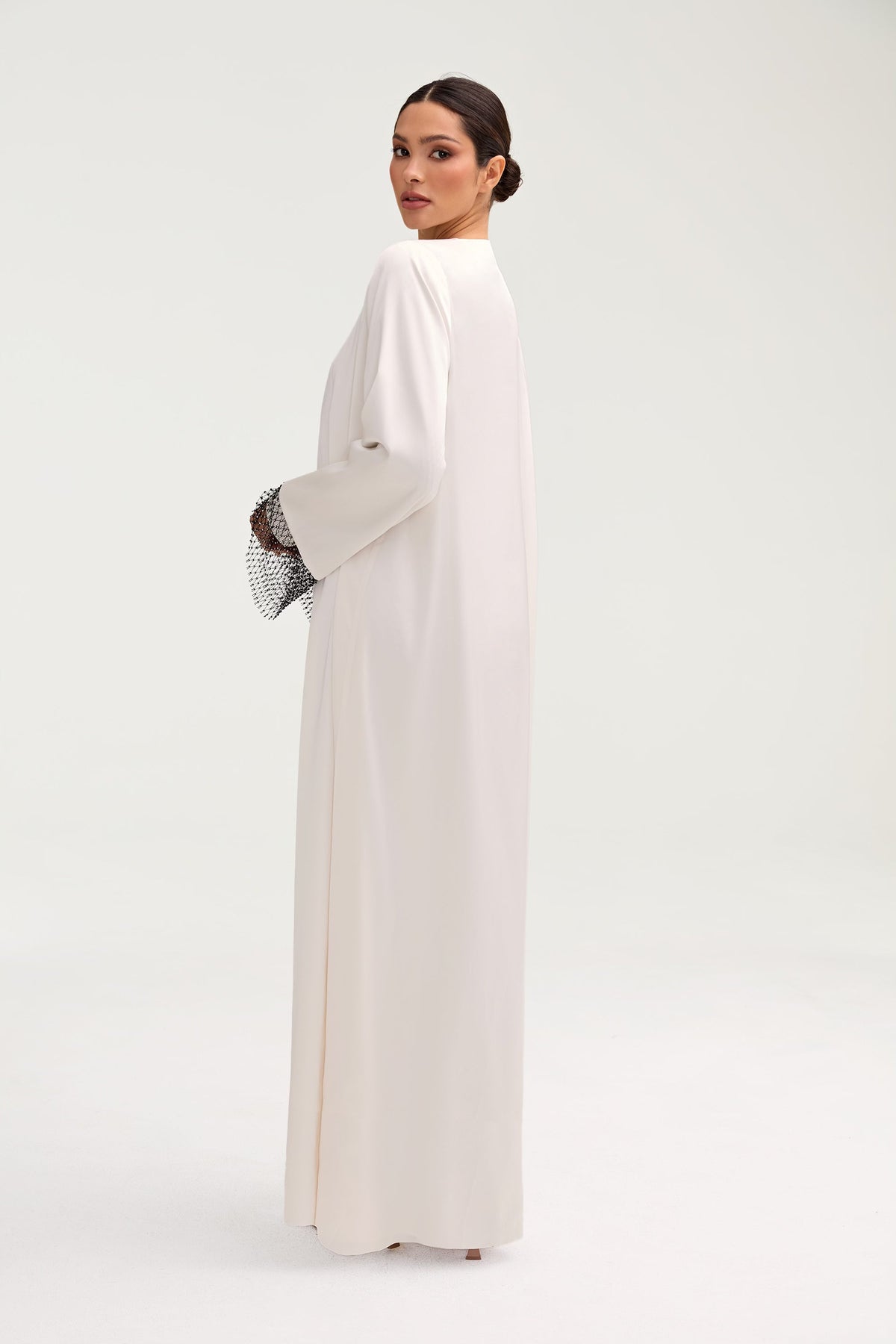 Lyana Crystal Satin Abaya - White