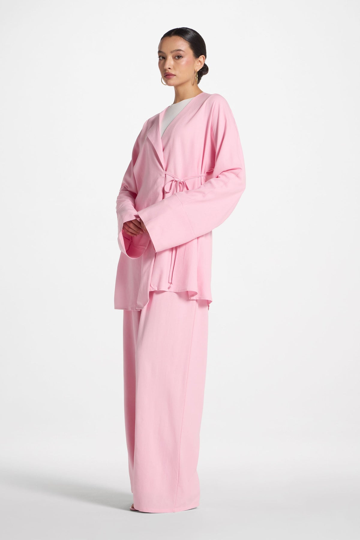 Maya Linen Matching Top & Pants Set - Pink