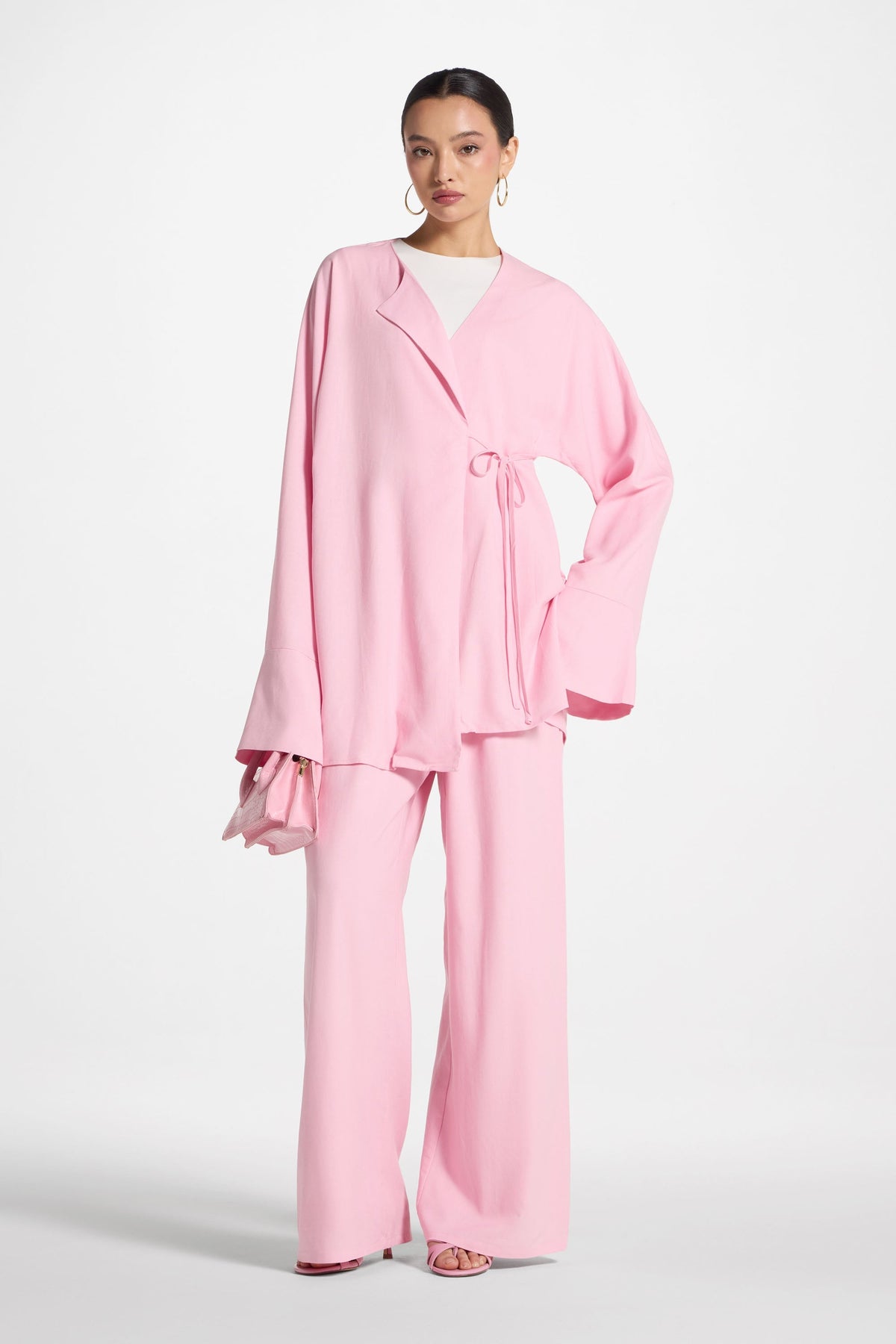 Maya Linen Matching Top & Pants Set - Pink