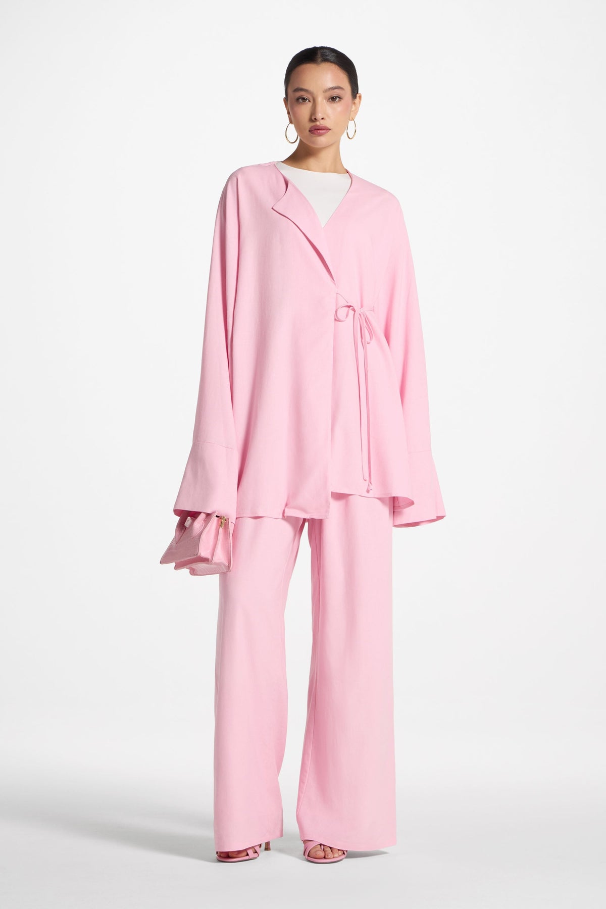 Maya Linen Matching Top & Pants Set - Pink
