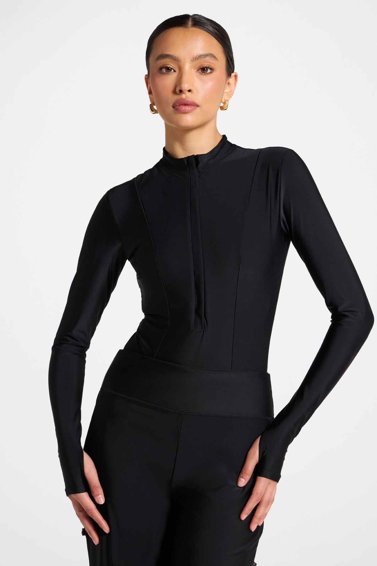 Mock Neck Swimsuit - Black